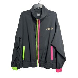 80s 90s Retro Fila Active Wear 3X  Neon Pink And Green Color Block  Windbreaker